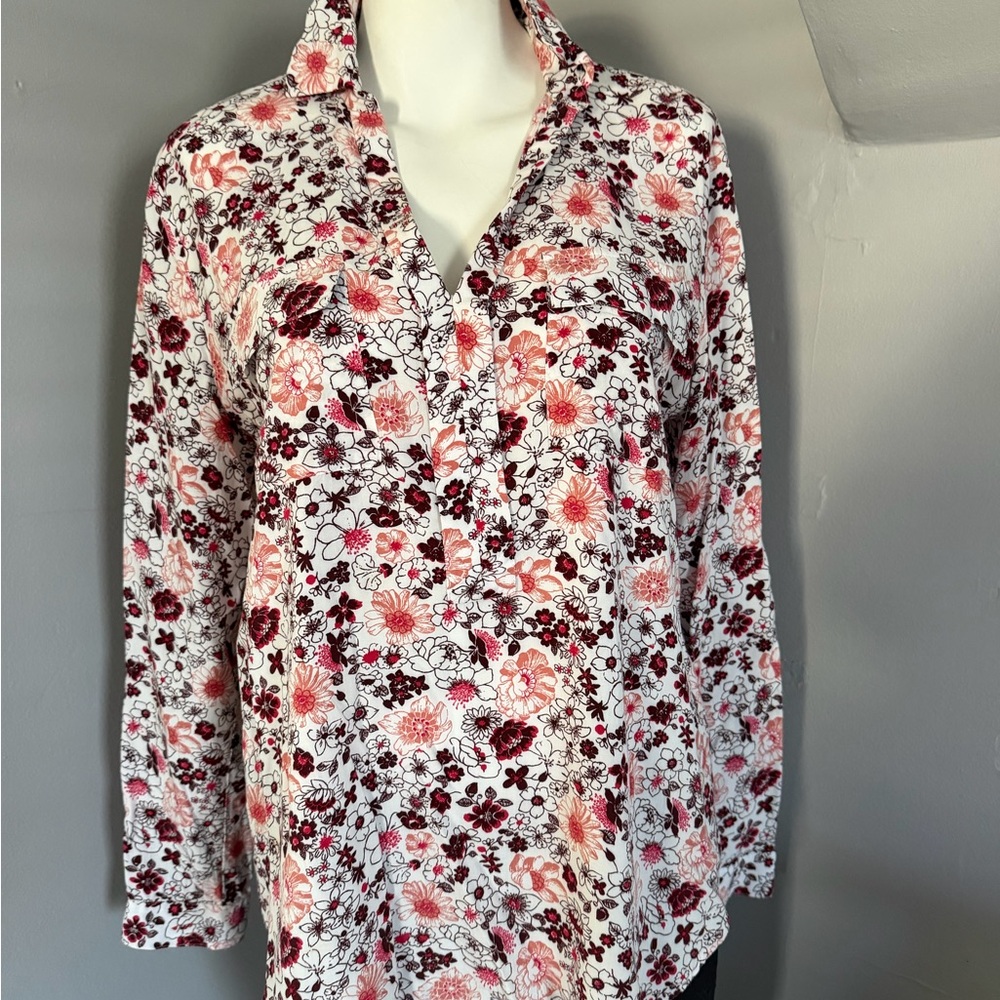 Ann Taylor Floral Button-Down Blouse - Pink & White